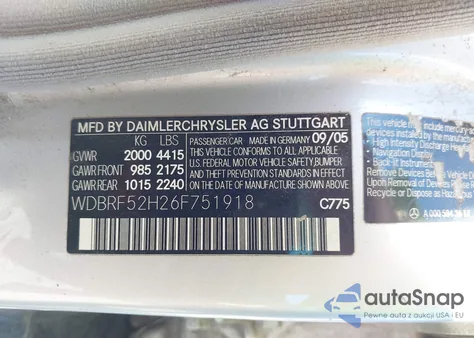 2006 Mercedes-Benz C 230 Sport z USA, uszkodzony, nr VIN WDBRF52H26F751918